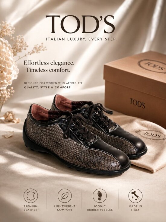 Tod's Shoes - Tod’s Taupe Brown Snakeskin Embossed Leather Lace-Up Low Profile Driving Sneaker